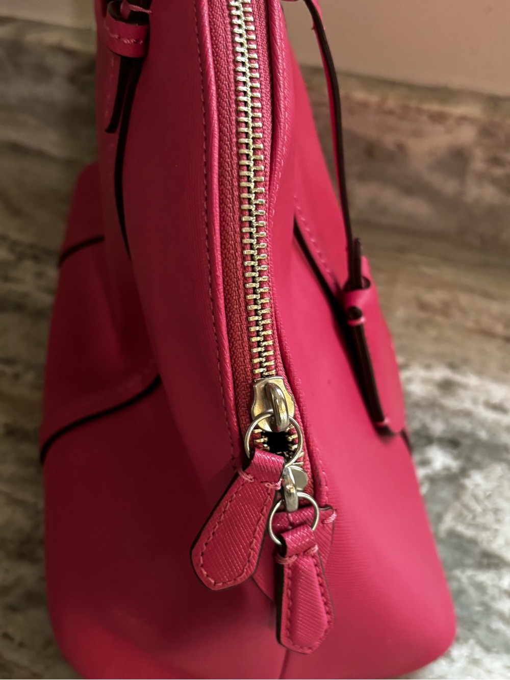 COACH Peyton Cora Domed Satchel in Pink Saffiano Leather - Picture 5 of 12